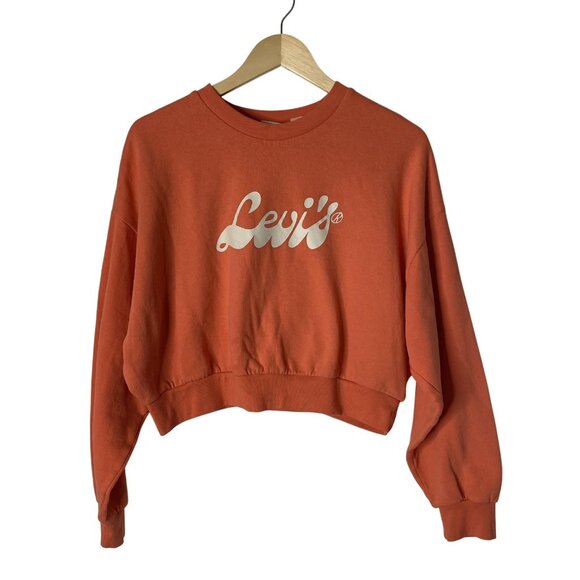 Levi's Sweatshirt Medium Orange Cropped Crewneck Logo Pullover Spellout Street - Picture 1 of 7